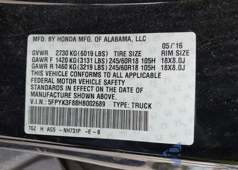 2017 Honda Ridgeline Black Edition from USA, damaged, VIN 5FPYK3F88HB002689